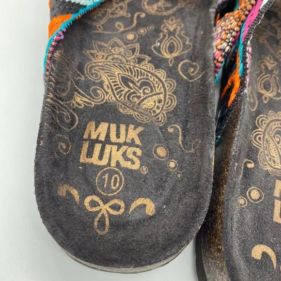 NEW Muk Luks Slip-on Sloan Slide Sandals Multicolor Bands Across Top Shoe SZ 10 - Picture 7 of 7